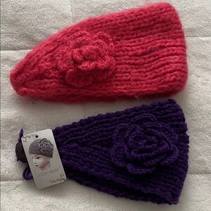 Red and Purple Knit Headbands with Flower Detail